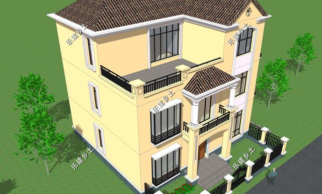 12X11米簡歐式別墅設(shè)計(jì)圖，整體方正簡約，大方得體，建在鄉(xiāng)村不顯張揚(yáng)，簡約中又不乏精致。