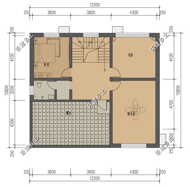 12X11米簡歐式別墅設(shè)計(jì)圖，整體方正簡約，大方得體，建在鄉(xiāng)村不顯張揚(yáng)，簡約中又不乏精致。