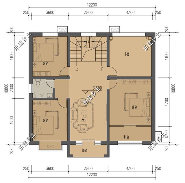 12X11米簡歐式別墅設(shè)計(jì)圖，整體方正簡約，大方得體，建在鄉(xiāng)村不顯張揚(yáng)，簡約中又不乏精致。