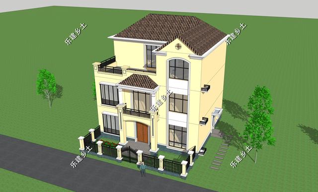 12X11米簡歐式別墅設(shè)計(jì)圖，整體方正簡約，大方得體，建在鄉(xiāng)村不顯張揚(yáng)，簡約中又不乏精致。
