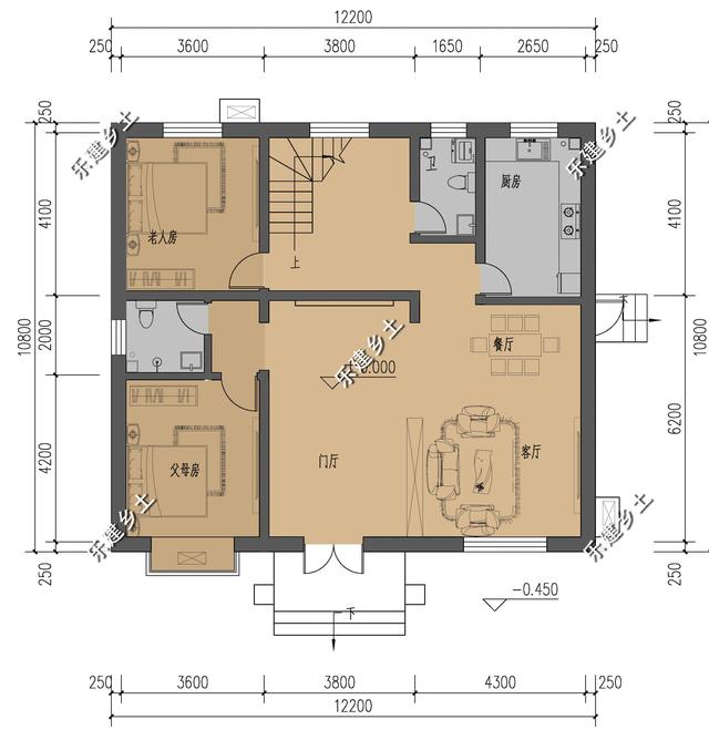 12X11米簡歐式別墅設(shè)計(jì)圖，整體方正簡約，大方得體，建在鄉(xiāng)村不顯張揚(yáng)，簡約中又不乏精致。