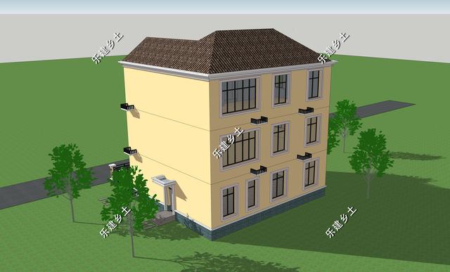12X11米簡歐式別墅設(shè)計(jì)圖，整體方正簡約，大方得體，建在鄉(xiāng)村不顯張揚(yáng)，簡約中又不乏精致。