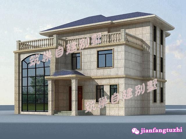 三層15x13米中空農(nóng)村自建框架結(jié)構(gòu)別墅設(shè)計(jì)圖，帶旋轉(zhuǎn)樓梯，簡(jiǎn)單實(shí)用。