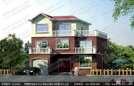 三層農(nóng)村別墅設(shè)計(jì)圖，占地135.54平方米，帶車庫(kù)。