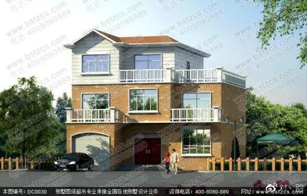 三層農(nóng)村別墅設(shè)計(jì)圖，占地135.54平方米，帶車庫(kù)。