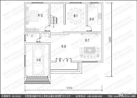 三層農(nóng)村別墅設(shè)計(jì)圖，占地135.54平方米，帶車庫(kù)。