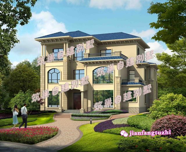 三層歐式別墅設(shè)計圖，占地150平米，帶露臺坡屋頂，適合現(xiàn)代新農(nóng)村建房。