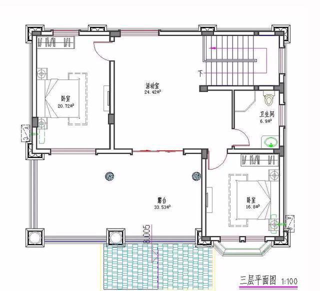 新農(nóng)村三層別墅設(shè)計(jì)圖，占地120平方米，帶露臺(tái)，造價(jià)35萬(wàn)。