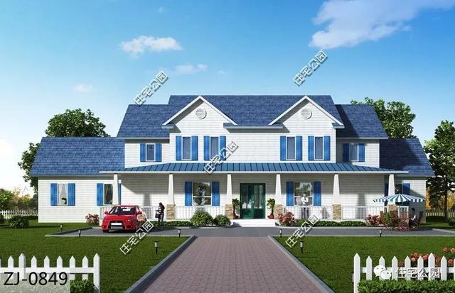 美式二層農(nóng)村別墅設(shè)計圖，6室2廳，外觀清爽簡約，你喜歡這樣的嗎？