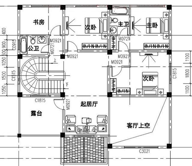 三層農(nóng)村別墅設(shè)計(jì)圖，占地面積適中，帶車庫+露臺(tái)，造價(jià)低廉，造型美觀大氣。