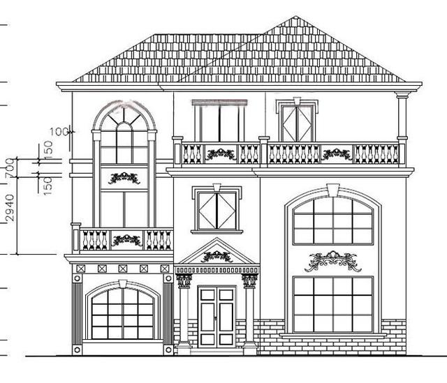 三層農(nóng)村別墅設(shè)計(jì)圖，占地面積適中，帶車庫+露臺(tái)，造價(jià)低廉，造型美觀大氣。