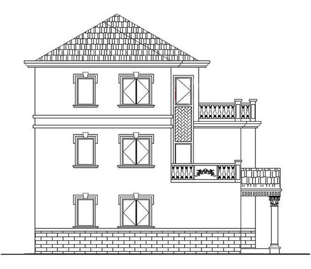 三層農(nóng)村別墅設(shè)計(jì)圖，占地面積適中，帶車庫+露臺(tái)，造價(jià)低廉，造型美觀大氣。