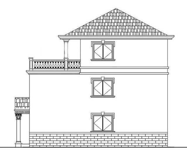 三層農(nóng)村別墅設(shè)計(jì)圖，占地面積適中，帶車庫+露臺(tái)，造價(jià)低廉，造型美觀大氣。