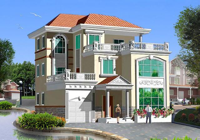 三層農(nóng)村別墅設(shè)計(jì)圖，占地面積適中，帶車庫+露臺(tái)，造價(jià)低廉，造型美觀大氣。