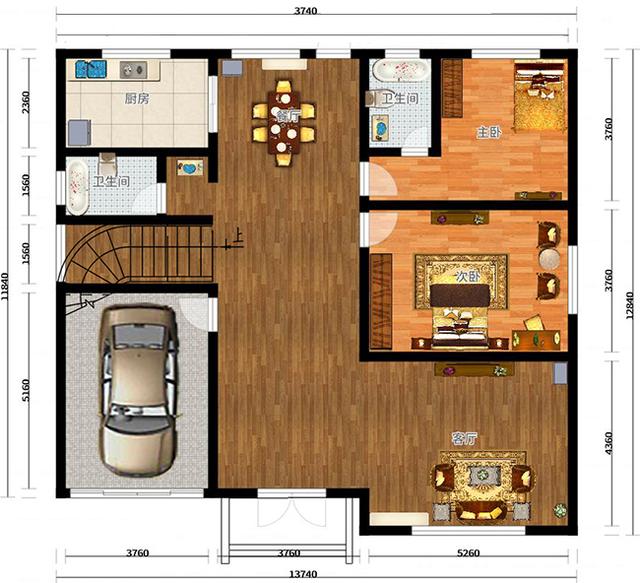 三層農(nóng)村別墅設(shè)計(jì)圖，占地面積適中，帶車庫+露臺(tái)，造價(jià)低廉，造型美觀大氣。
