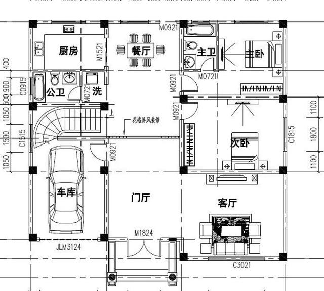 三層農(nóng)村別墅設(shè)計(jì)圖，占地面積適中，帶車庫+露臺(tái)，造價(jià)低廉，造型美觀大氣。