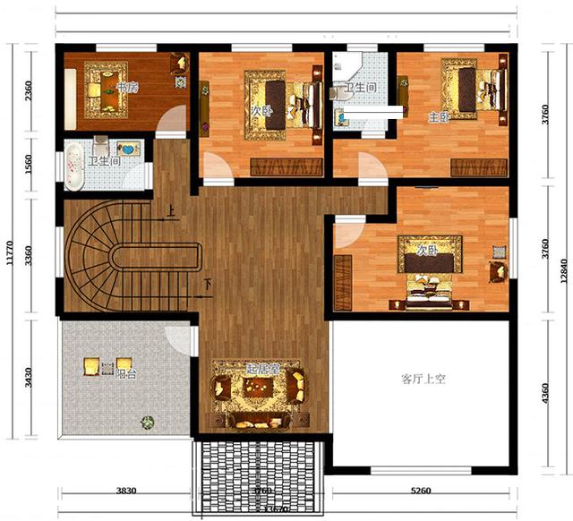 三層農(nóng)村別墅設(shè)計(jì)圖，占地面積適中，帶車庫+露臺(tái)，造價(jià)低廉，造型美觀大氣。