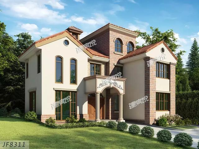 田園三層歐式別墅設計圖，外觀端莊大氣，戶型設計更是優(yōu)秀，只怕你蓋完馬上轟動全村。