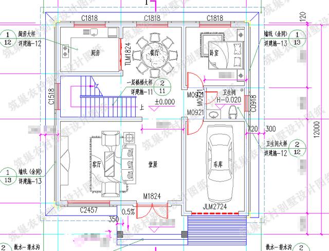 造價20萬的二層自建房，帶挑空客廳落地窗，戶型方方正正。