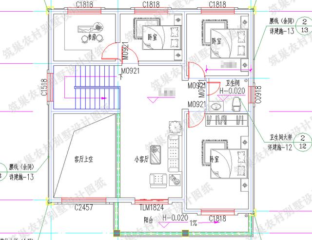 造價20萬的二層自建房，帶挑空客廳落地窗，戶型方方正正。