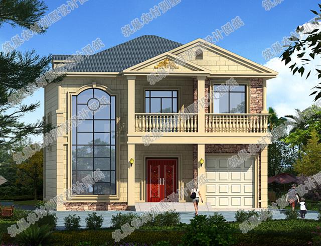 造價20萬的二層自建房，帶挑空客廳落地窗，戶型方方正正。