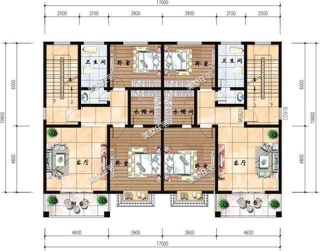 農(nóng)村三層雙拼別墅設(shè)計(jì)圖，開(kāi)間17米，豪華大氣上檔次，家有兩兄弟的首選！