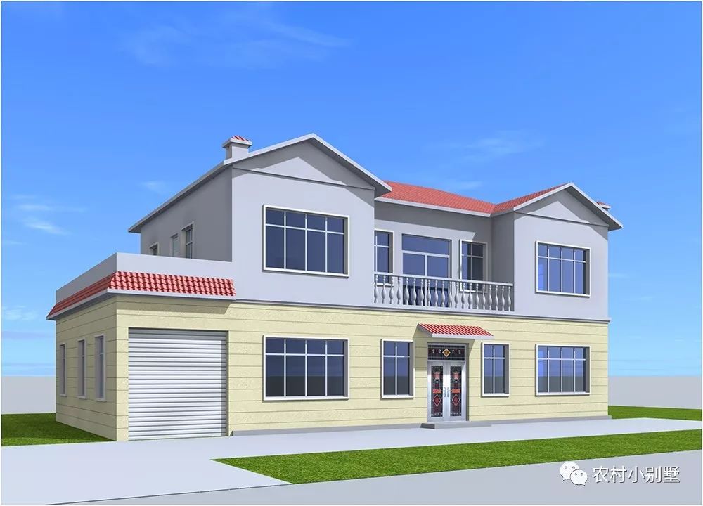 18.8x10米兩層農(nóng)村住宅圖，挑空客廳配獨立車庫