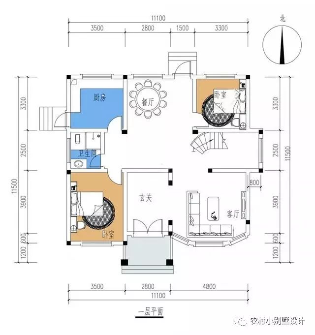 11*11.5三層復(fù)式住宅設(shè)計(jì)圖，淺色真石漆配紅色屋頂，有氣質(zhì)