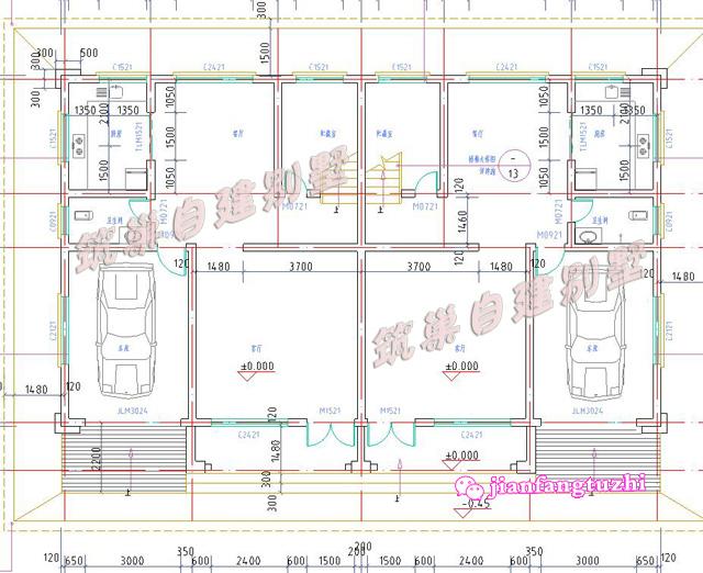 三層半雙拼別墅設計圖，占地206.80平方米，帶有車庫設計，居住舒適，適合農村自建。