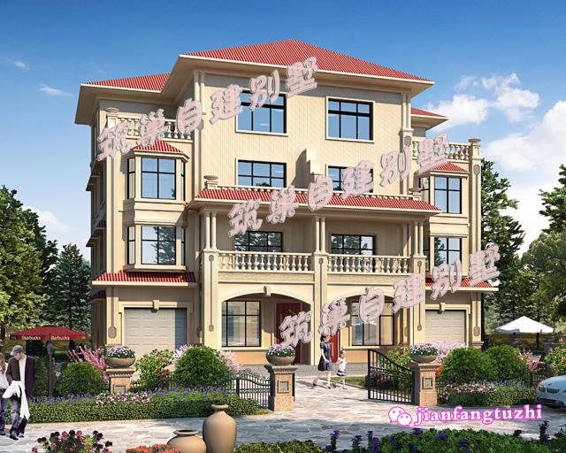 三層半雙拼別墅設計圖，占地206.80平方米，帶有車庫設計，居住舒適，適合農村自建。