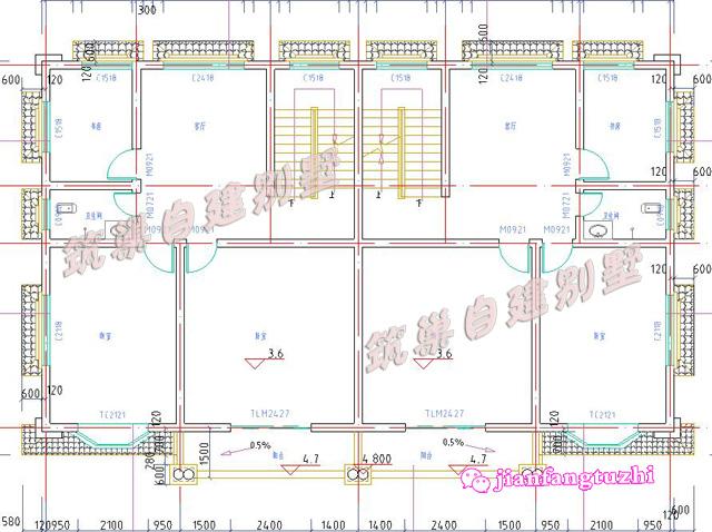 三層半雙拼別墅設計圖，占地206.80平方米，帶有車庫設計，居住舒適，適合農村自建。