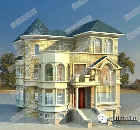 三層地中海風格別墅設計圖，開間進深11米×12米，主體造價45萬。