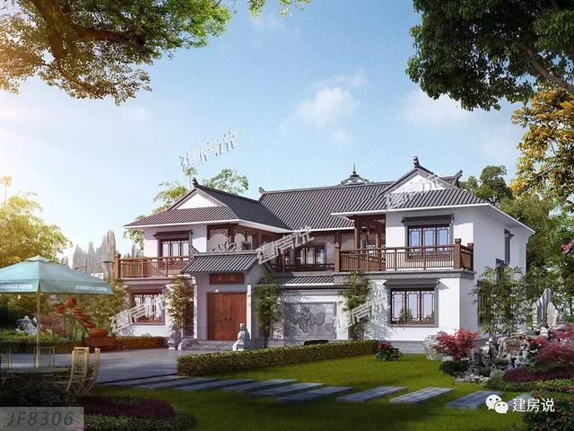 19X16米二層中式別墅設(shè)計(jì)圖，自帶中井和露臺(tái)花園，你想要的樣子它都有！