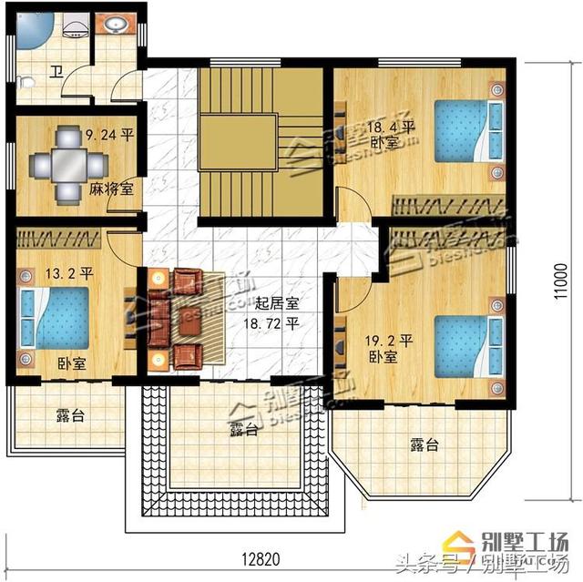 占地147平的三層別墅設(shè)計(jì)圖，帶車庫(kù)，有7間臥室，2個(gè)多功能室。
