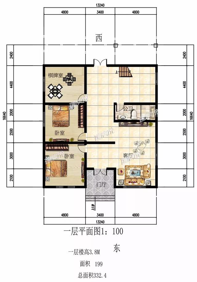 這款農(nóng)村別墅設(shè)計(jì)圖，13X16米，落地窗+涼亭設(shè)計(jì)，外觀和內(nèi)部都美