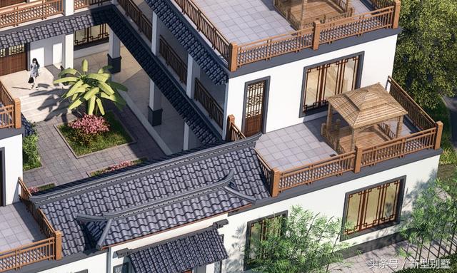 3層中式四合院自建房設(shè)計(jì)圖，可自住可做酒店民宿