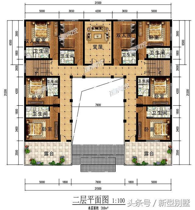 3層中式四合院自建房設(shè)計(jì)圖，可自住可做酒店民宿