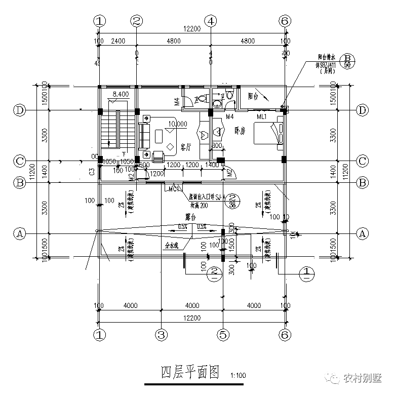 12x8現(xiàn)代四層米農(nóng)村自建房圖，可商住兩用