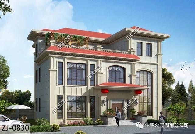 經(jīng)典雅致的歐式三層別墅設(shè)計(jì)圖，占地221.1㎡，帶挑空客廳+大露臺(tái)。