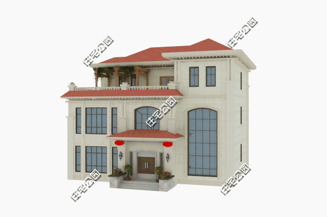 經(jīng)典雅致的歐式三層別墅設(shè)計(jì)圖，占地221.1㎡，帶挑空客廳+大露臺(tái)。