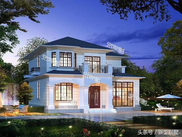 二層農(nóng)村別墅設(shè)計(jì)圖，占地148平方米，造型錯(cuò)落有致，非常高檔，夜晚后燈光特別美，你心動(dòng)了嗎？