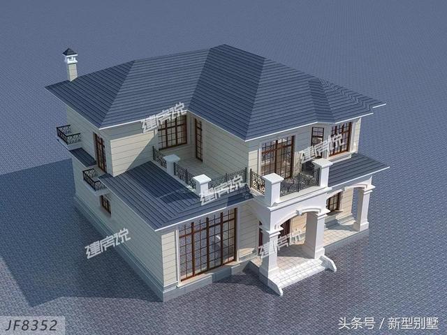 二層農(nóng)村別墅設(shè)計(jì)圖，占地148平方米，造型錯(cuò)落有致，非常高檔，夜晚后燈光特別美，你心動(dòng)了嗎？