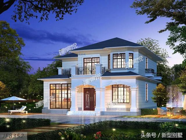 二層農(nóng)村別墅設(shè)計(jì)圖，占地148平方米，造型錯(cuò)落有致，非常高檔，夜晚后燈光特別美，你心動(dòng)了嗎？