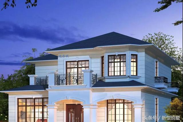 二層農(nóng)村別墅設(shè)計(jì)圖，占地148平方米，造型錯(cuò)落有致，非常高檔，夜晚后燈光特別美，你心動(dòng)了嗎？