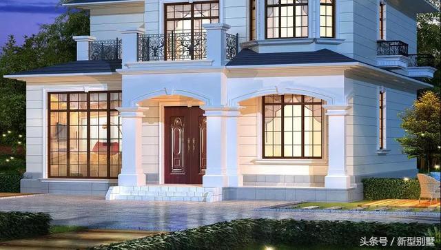 二層農(nóng)村別墅設(shè)計(jì)圖，占地148平方米，造型錯(cuò)落有致，非常高檔，夜晚后燈光特別美，你心動(dòng)了嗎？