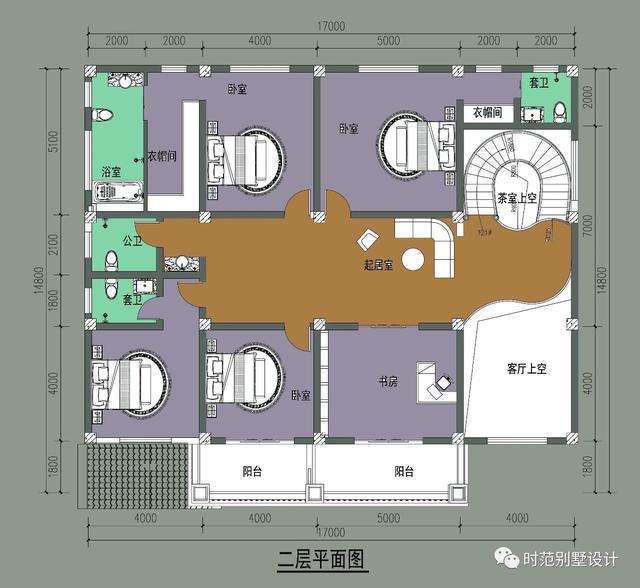 二層別墅設(shè)計圖，戶型方方正正，帶堂屋、客廳和書房，特別適合自建。