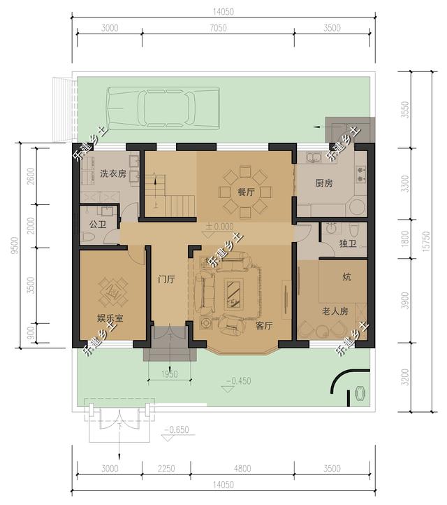 二層簡(jiǎn)歐別墅設(shè)計(jì)圖，別墅整體方正大氣，以暖色調(diào)為主，給人一種溫馨舒適的感覺(jué)