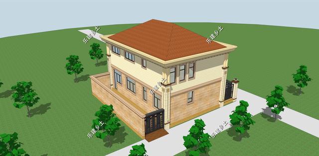 二層簡(jiǎn)歐別墅設(shè)計(jì)圖，別墅整體方正大氣，以暖色調(diào)為主，給人一種溫馨舒適的感覺(jué)