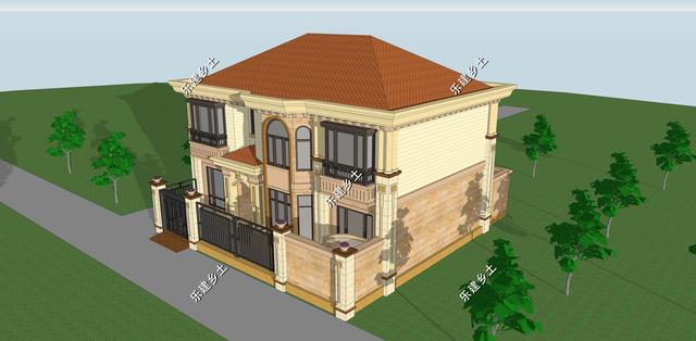 二層簡(jiǎn)歐別墅設(shè)計(jì)圖，別墅整體方正大氣，以暖色調(diào)為主，給人一種溫馨舒適的感覺(jué)