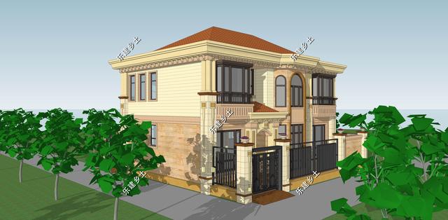 二層簡(jiǎn)歐別墅設(shè)計(jì)圖，別墅整體方正大氣，以暖色調(diào)為主，給人一種溫馨舒適的感覺(jué)